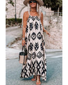 Black Western  Aztec Printed Fashion Vacation Sundress - L