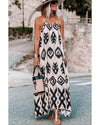 Black Western  Aztec Printed Fashion Vacation Sundress - L