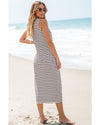 White Striped Print Sleeveless Buttoned Maxi Dress - S