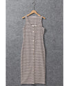 White Striped Print Sleeveless Buttoned Maxi Dress - S