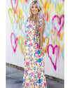 Rose Red Striped Trim Self-tie Straps Floral Maxi Dress - M