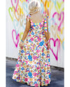 Rose Red Striped Trim Self-tie Straps Floral Maxi Dress - M