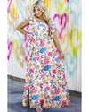 Rose Red Striped Trim Self-tie Straps Floral Maxi Dress - M