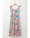 Rose Red Striped Trim Self-tie Straps Floral Maxi Dress - M