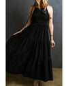 Black Spaghetti Straps Smocked Pleated Tiered Maxi Dress - M