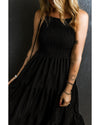 Black Spaghetti Straps Smocked Pleated Tiered Maxi Dress - M