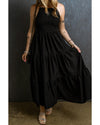 Black Spaghetti Straps Smocked Pleated Tiered Maxi Dress - M