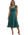Sea Green Shirred Open Back Sweetheart Neck Ruffled Midi Dress - M