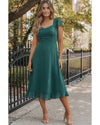 Sea Green Shirred Open Back Sweetheart Neck Ruffled Midi Dress - M