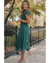 Sea Green Shirred Open Back Sweetheart Neck Ruffled Midi Dress - M