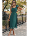 Sea Green Shirred Open Back Sweetheart Neck Ruffled Midi Dress - S