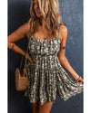 Green Tie Straps Frilly Tiered Short Floral Dress - L