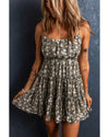 Green Tie Straps Frilly Tiered Short Floral Dress - M