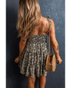 Green Tie Straps Frilly Tiered Short Floral Dress - M