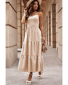 Oatmeal Crossover Backless Bodice Tiered Maxi Dress - M