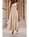 Oatmeal Crossover Backless Bodice Tiered Maxi Dress - M