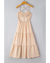 Oatmeal Crossover Backless Bodice Tiered Maxi Dress - M