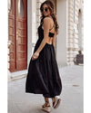 Black Crossover Backless Bodice Tiered Maxi Dress - L