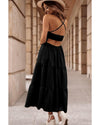 Black Crossover Backless Bodice Tiered Maxi Dress - L