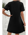 Black Contrast Lace Raglan Sleeve Pleated Detail Shift Dress - XL