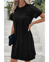 Black Contrast Lace Raglan Sleeve Pleated Detail Shift Dress - XL