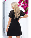 Black Contrast Lace Raglan Sleeve Pleated Detail Shift Dress - XL