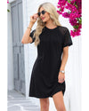 Black Contrast Lace Raglan Sleeve Pleated Detail Shift Dress - XL