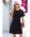 Black Contrast Lace Raglan Sleeve Pleated Detail Shift Dress - XL