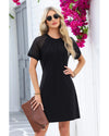 Black Contrast Lace Raglan Sleeve Pleated Detail Shift Dress - XL