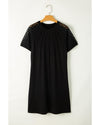 Black Contrast Lace Raglan Sleeve Pleated Detail Shift Dress - XL