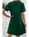 Green Contrast Lace Raglan Sleeve Pleated Detail Shift Dress - 2XL