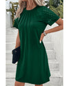 Green Contrast Lace Raglan Sleeve Pleated Detail Shift Dress - L