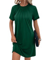 Green Contrast Lace Raglan Sleeve Pleated Detail Shift Dress - M