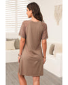 Light French Beige Contrast Lace Raglan Sleeve Pleated Detail Shift Dress - M