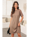 Light French Beige Contrast Lace Raglan Sleeve Pleated Detail Shift Dress - M