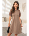 Light French Beige Contrast Lace Raglan Sleeve Pleated Detail Shift Dress - M