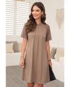 Light French Beige Contrast Lace Raglan Sleeve Pleated Detail Shift Dress - M