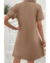 Light French Beige Contrast Lace Raglan Sleeve Pleated Detail Shift Dress - XL