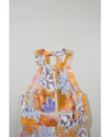 Orange Boho Floral Backless Lace up Sleeveless Maxi Dress - L