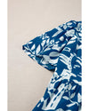 Blue Ricrac Trim Split Neck Floral Loose Dress - M