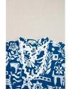 Blue Ricrac Trim Split Neck Floral Loose Dress - XL