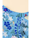 Sky Blue Floral Flutter Sleeve V Neck Ruffled Dress - S