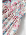 Pink Floral Puff Sleeve Square Neck Smock Ruffled Dress - L