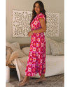 Strawberry Pink Geo Print V-neck Maxi Dress - M