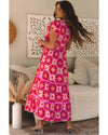 Strawberry Pink Geo Print V-neck Maxi Dress - M