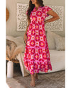 Strawberry Pink Geo Print V-neck Maxi Dress - M