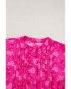 Rose Red Floral Print Pleated Drawstring Flowy Midi Dress - M
