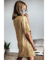 Gold Metallic Luster Crewneck Mini T-Shirt Dress - XL