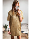 Gold Metallic Luster Crewneck Mini T-Shirt Dress - XL