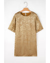 Gold Metallic Luster Crewneck Mini T-Shirt Dress - XL